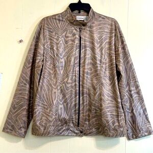 Chico’s Office Tan Brown Metallic Animal Print Zip Closure Jacket Blazer Size XL